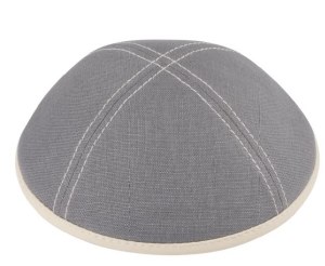 Picture of iKippah Gray Linen with Cream Leather Rim and Stitching Size 5